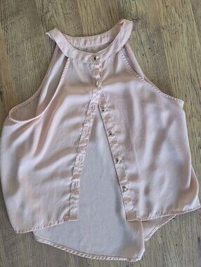 ✨️Blush Pink Satin Sleeveless Blouse High Neck Dressy Top Size✨️
